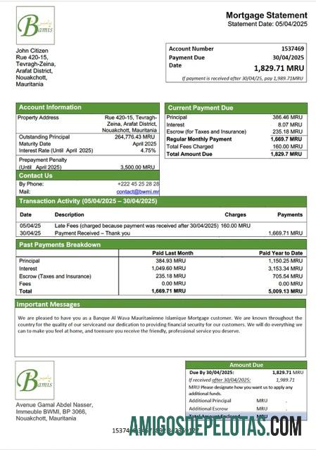 realista Mauritânia Banque Al Wava Mauritanienne Islamique Declaração de hipoteca Word e modelo PDF